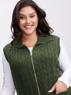 Cable Zipper Sleeveless Knit Cardigan