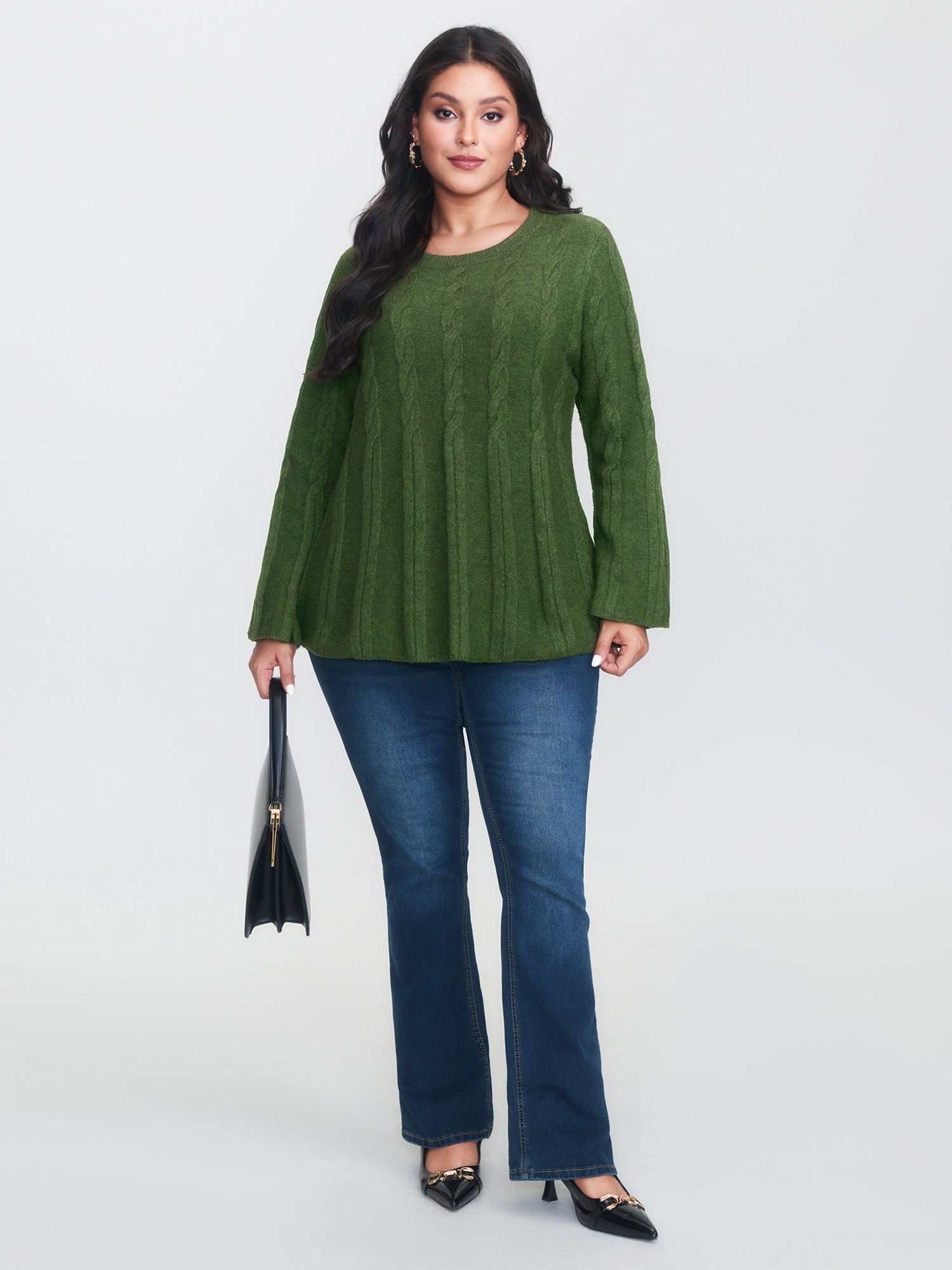 Textured Flared Sleeve A-Line Pullover