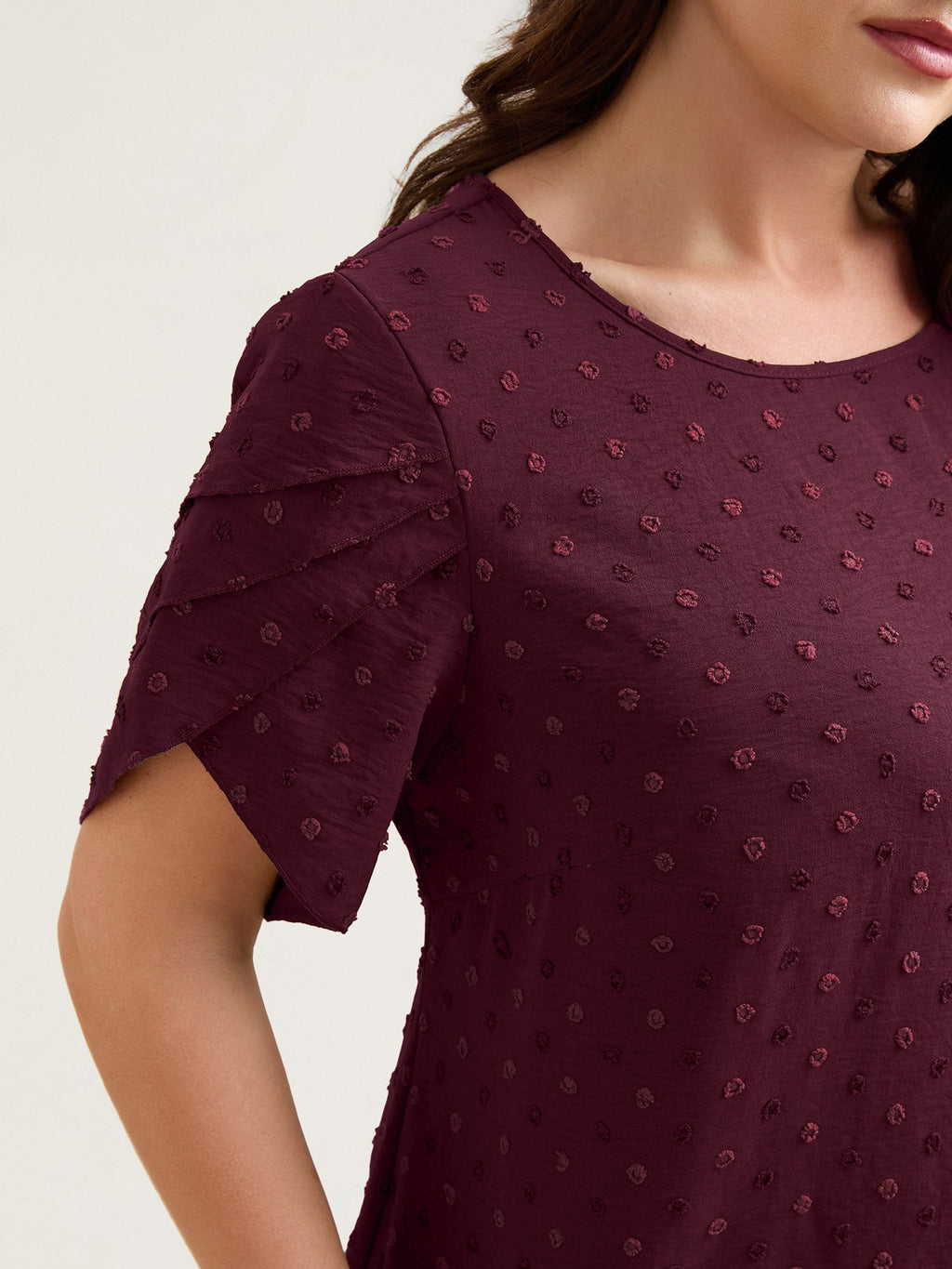 Textured Color Contrast Petal Sleeve Blouse