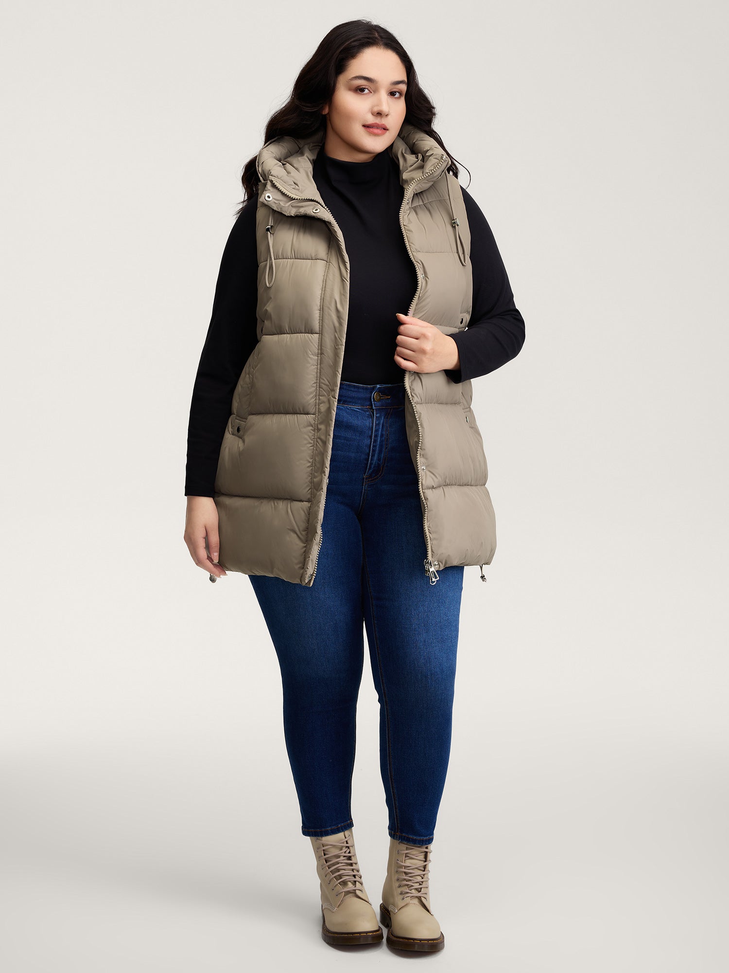 Zipper High Neck Hooded Quilted Jacket