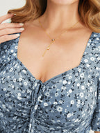 Ditsy Floral Sweetheart Drawstring Pocket Tiered Dress