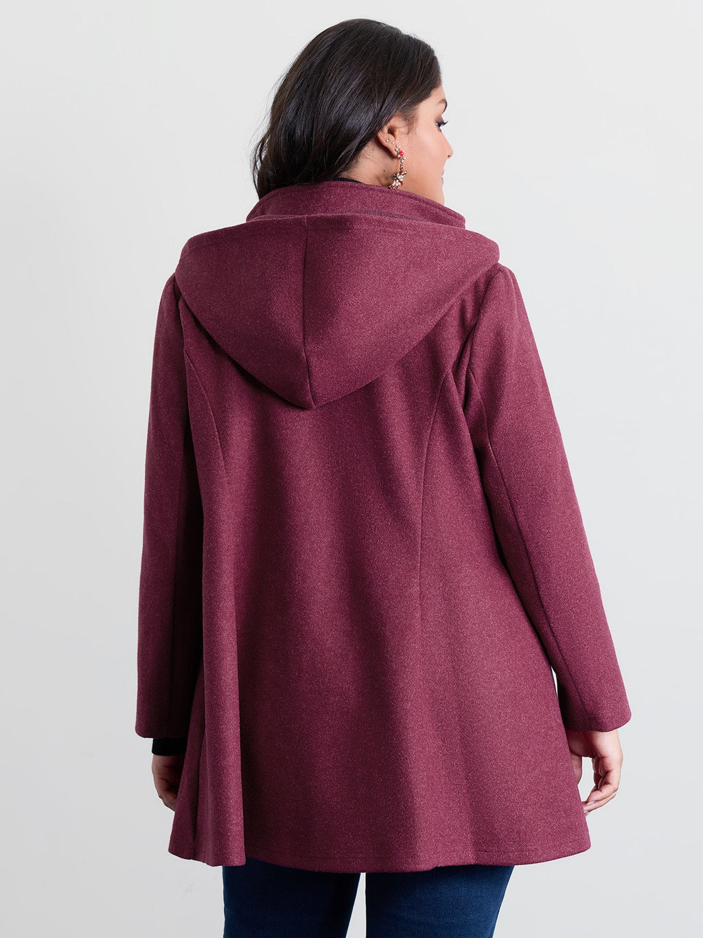 Hooded Pleated Pockets Waist-Defining Coat