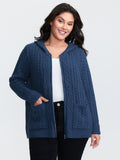 Cableknit Zipper Hooded Knit Cardigan