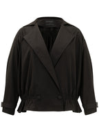 Shirred Lapel Collar Metal Buckle Button Up Coat