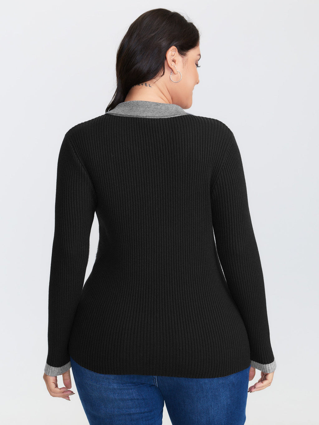 Polo Neck Contrast Metal Buttons Pullover