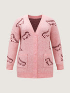 Jacquard Dinosaur Print Knit Cardigan