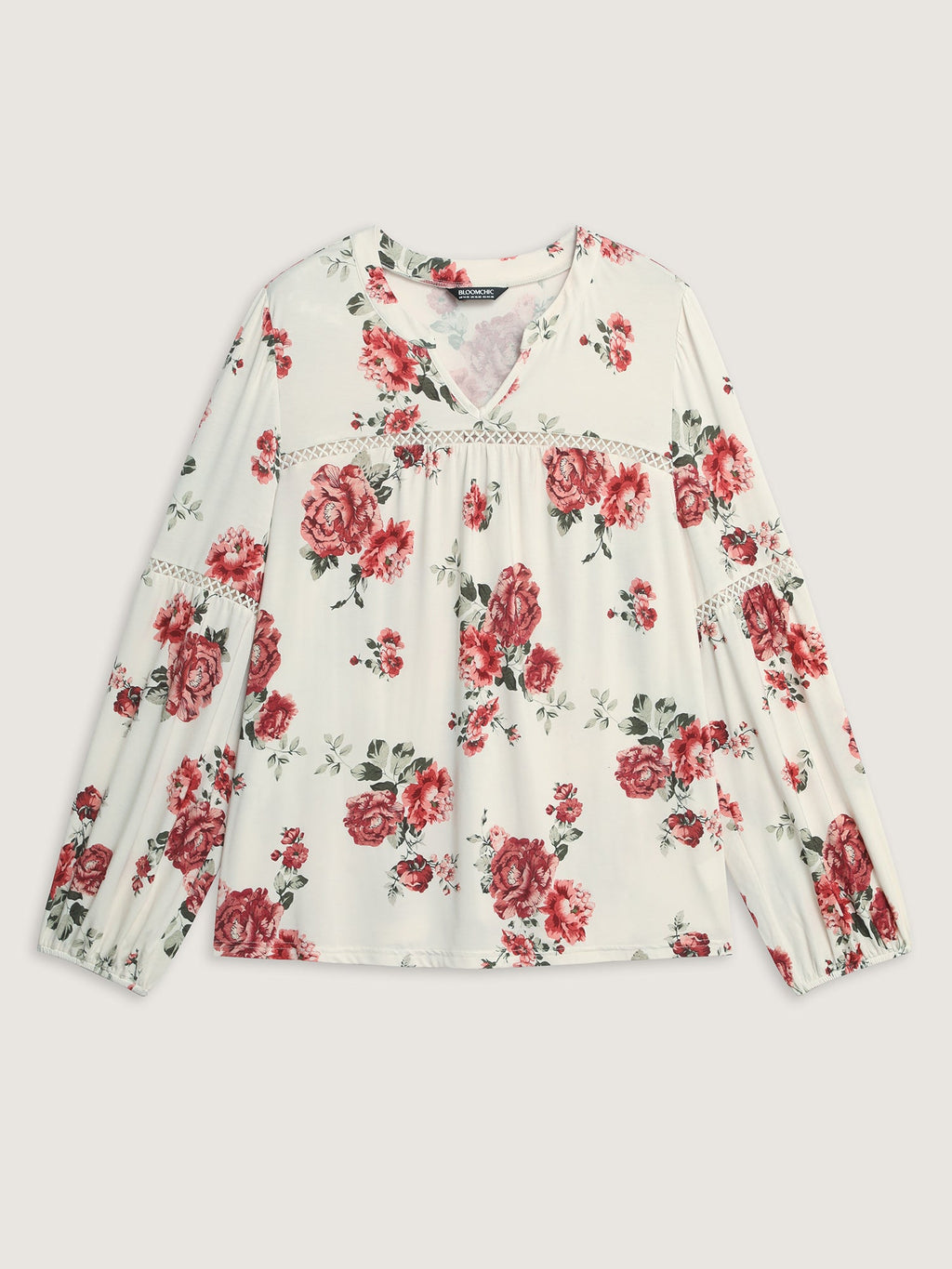 Supersoft Floral Lace Trim Knit Top