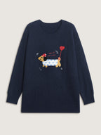 Happy Day Embroidered Motif Drop Shoulder Pullover