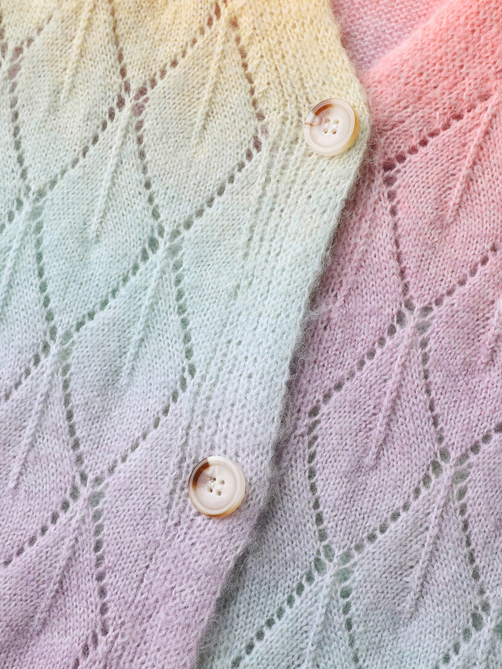 Ombre Gradient Eyelet Trim Knit Cardigan