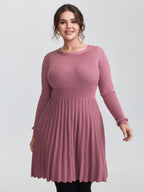 Ribbed Cinched-Waist Bowtie Sweater Dress