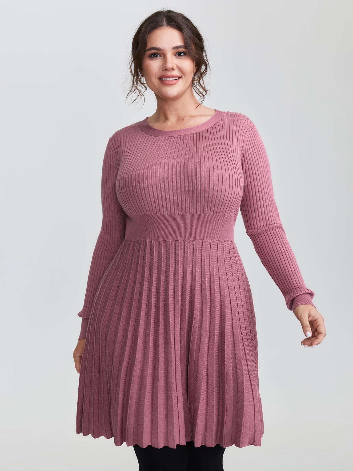 Ribbed Cinched-Waist Bowtie Sweater Dress