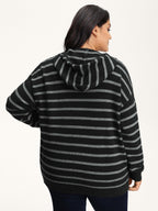 Supersoft Stripe Hooded Zipper Pockets Knit Cardigan