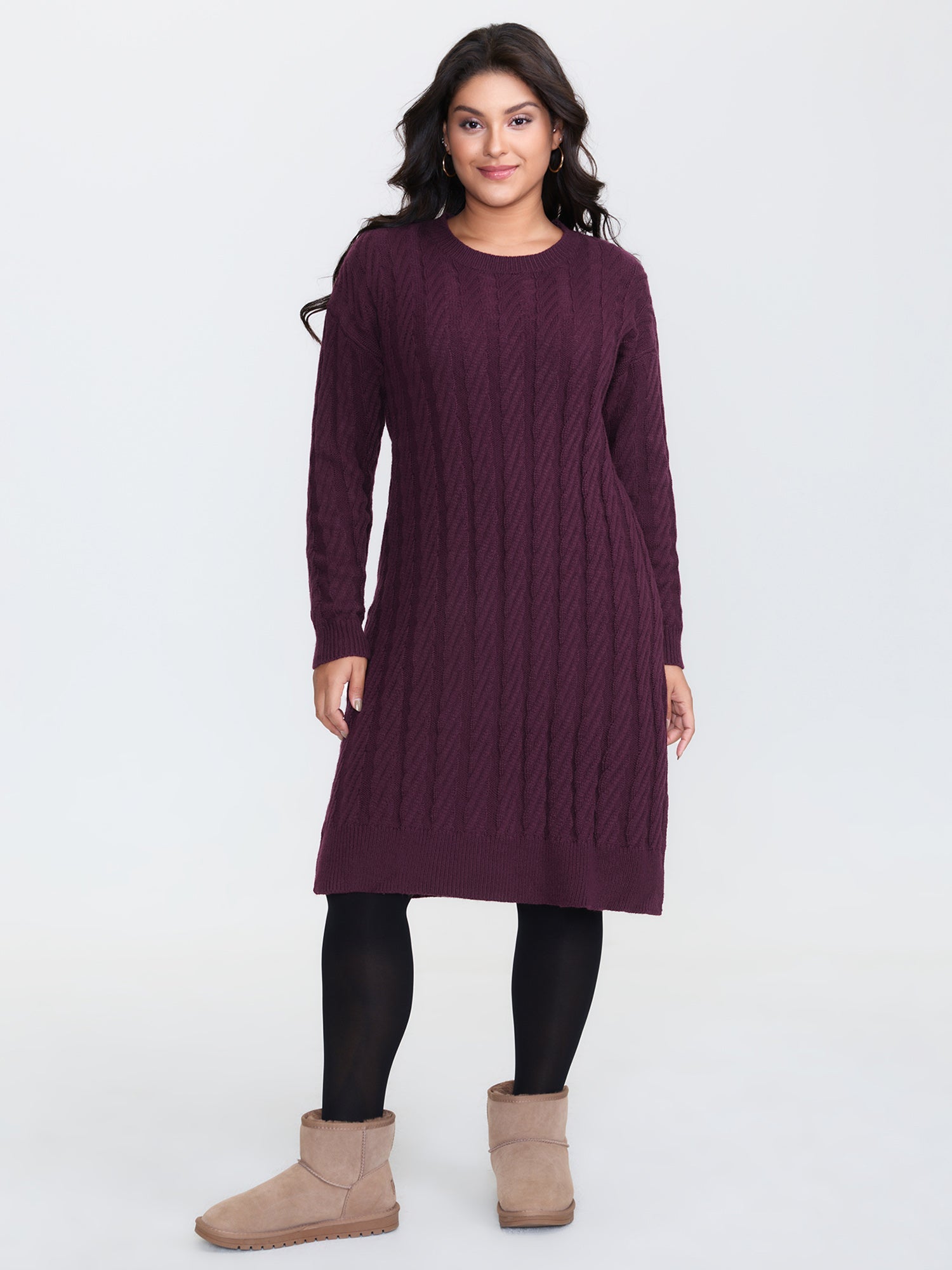 Crew Neck Cable Texture Sweater Dress