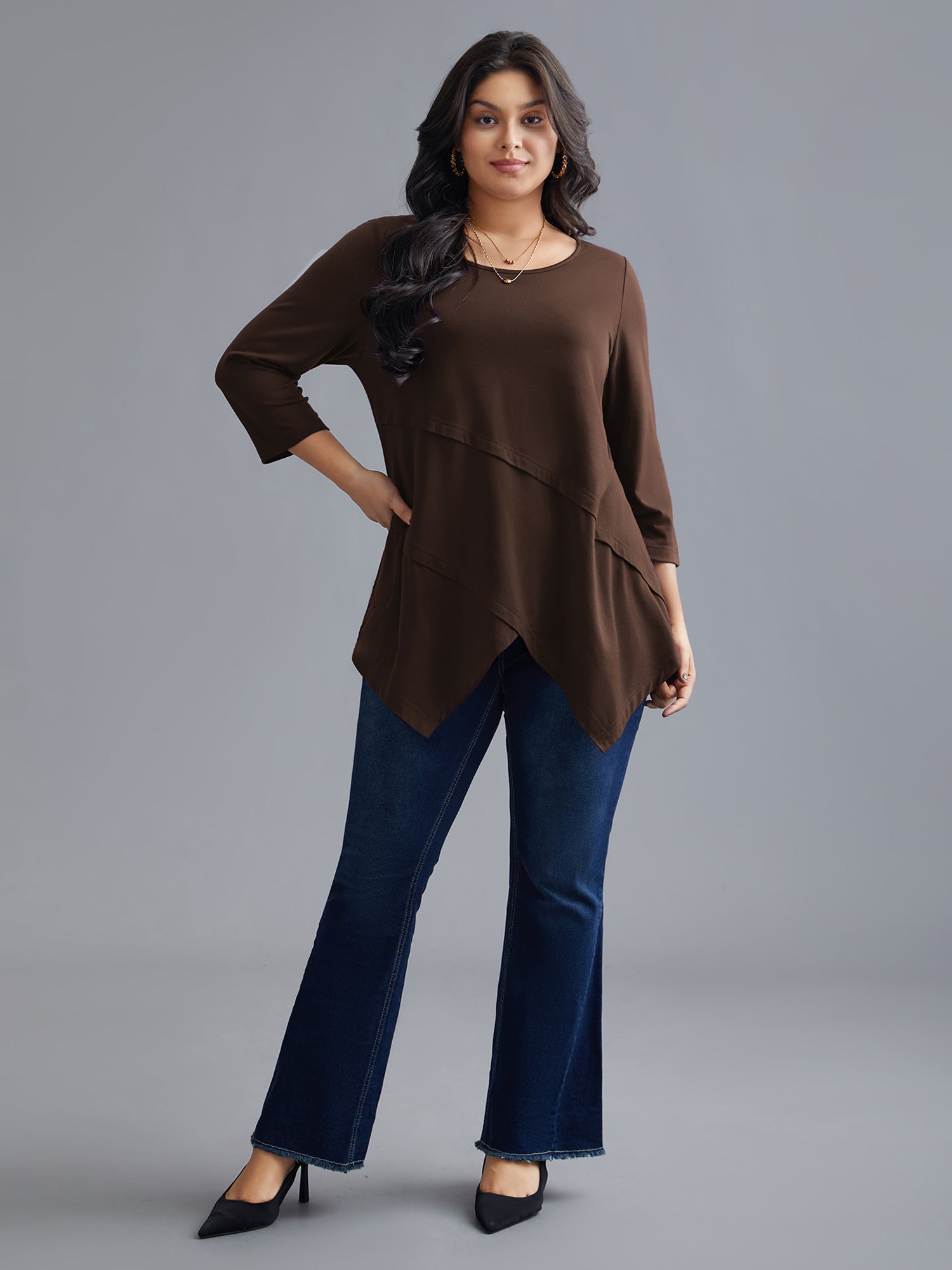 Asymmetrical Hem Overlap Long T-shirt