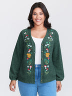 Squirrel Embroidered Button V-Neck Knit Cardigan