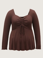 Ribbed Adjustable Drawstring Bodice Flared T-Shirt