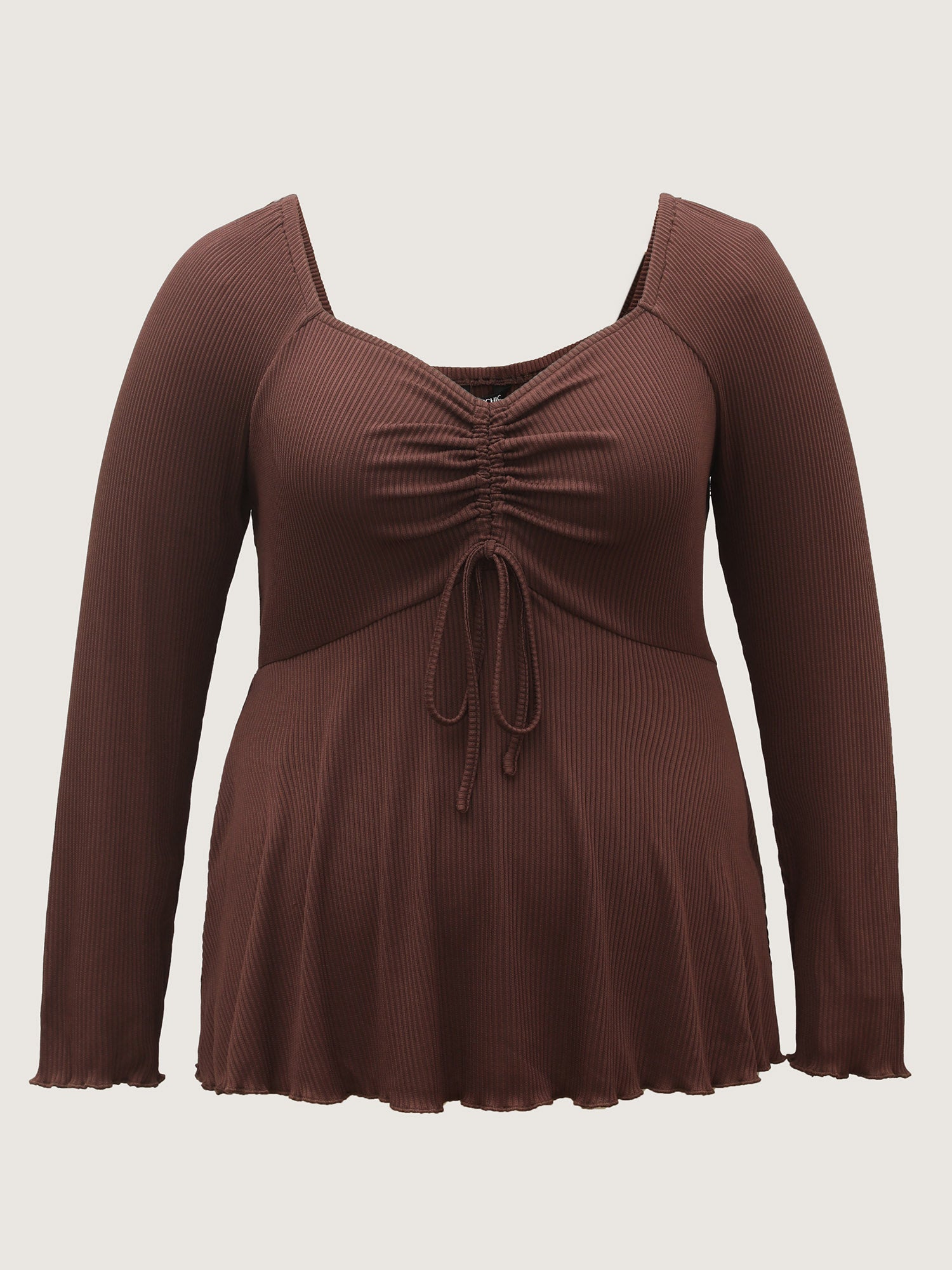 Ribbed Adjustable Drawstring Bodice Flared T-Shirt