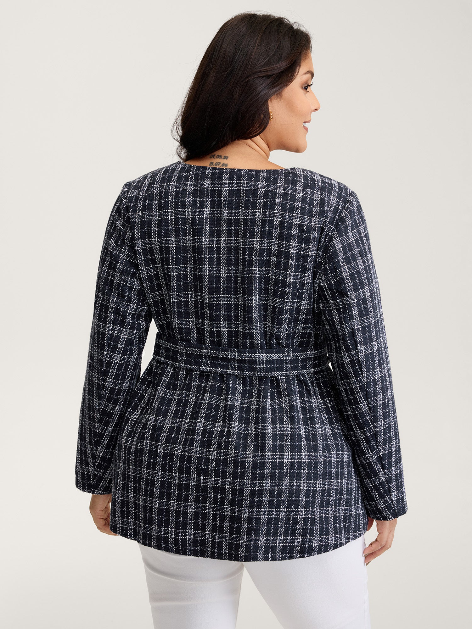 Tweed Pockets Belted Button Coat