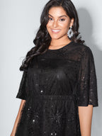 Shimmery Stretchy Waist Lined Midi Dress