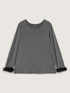 Shiny Silk Fur Cuffs Blouse