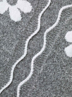 Floral Pattern Open-Front Knitted Cardigan