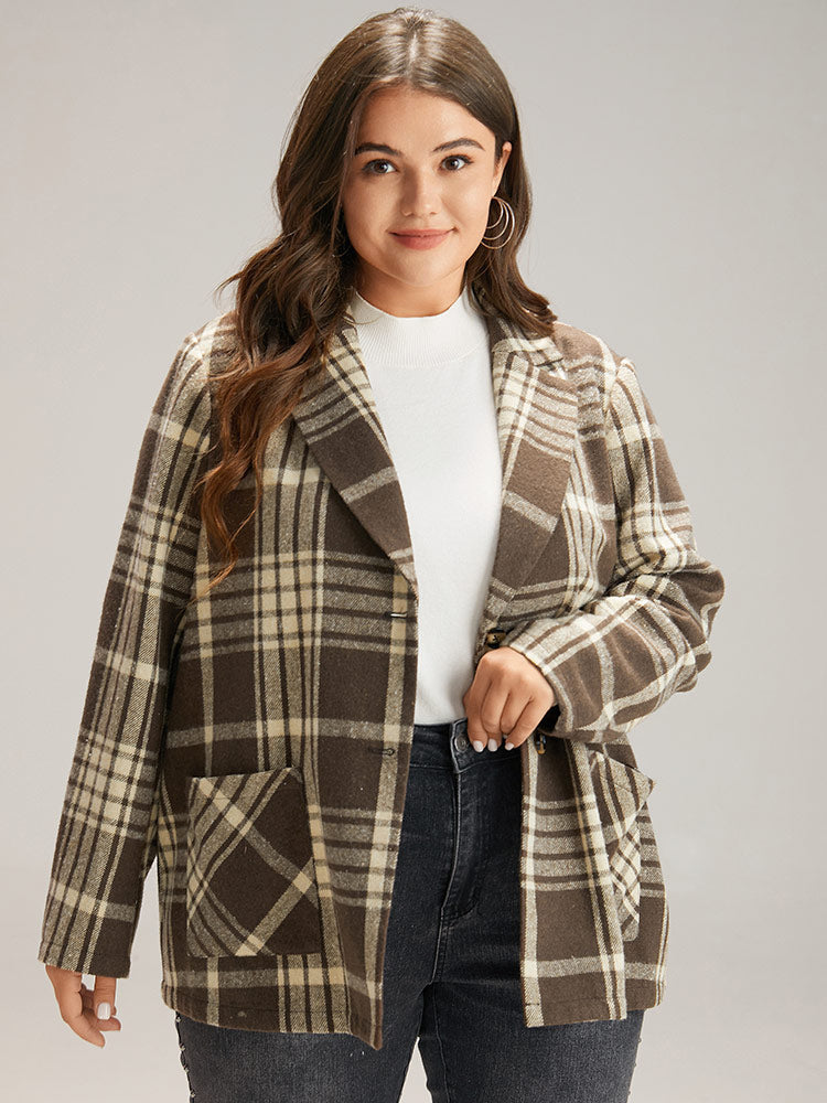 Plaid Patched Pocket Button Through Coat