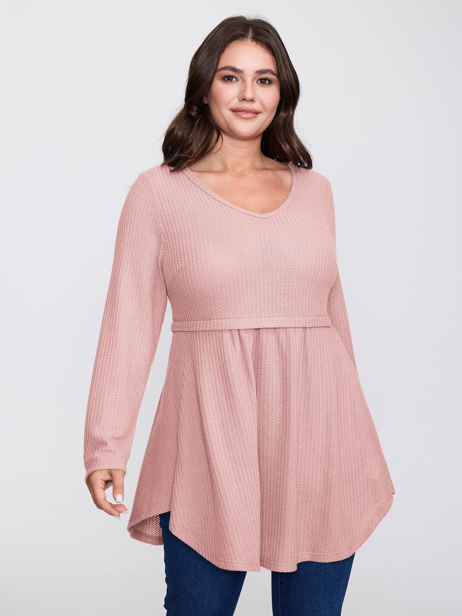 Layered V-Neck Fit and Flare Knit Top