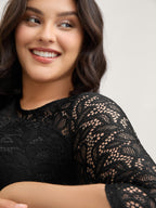 Lace Patchwork Shirred Midi Pocket Dress