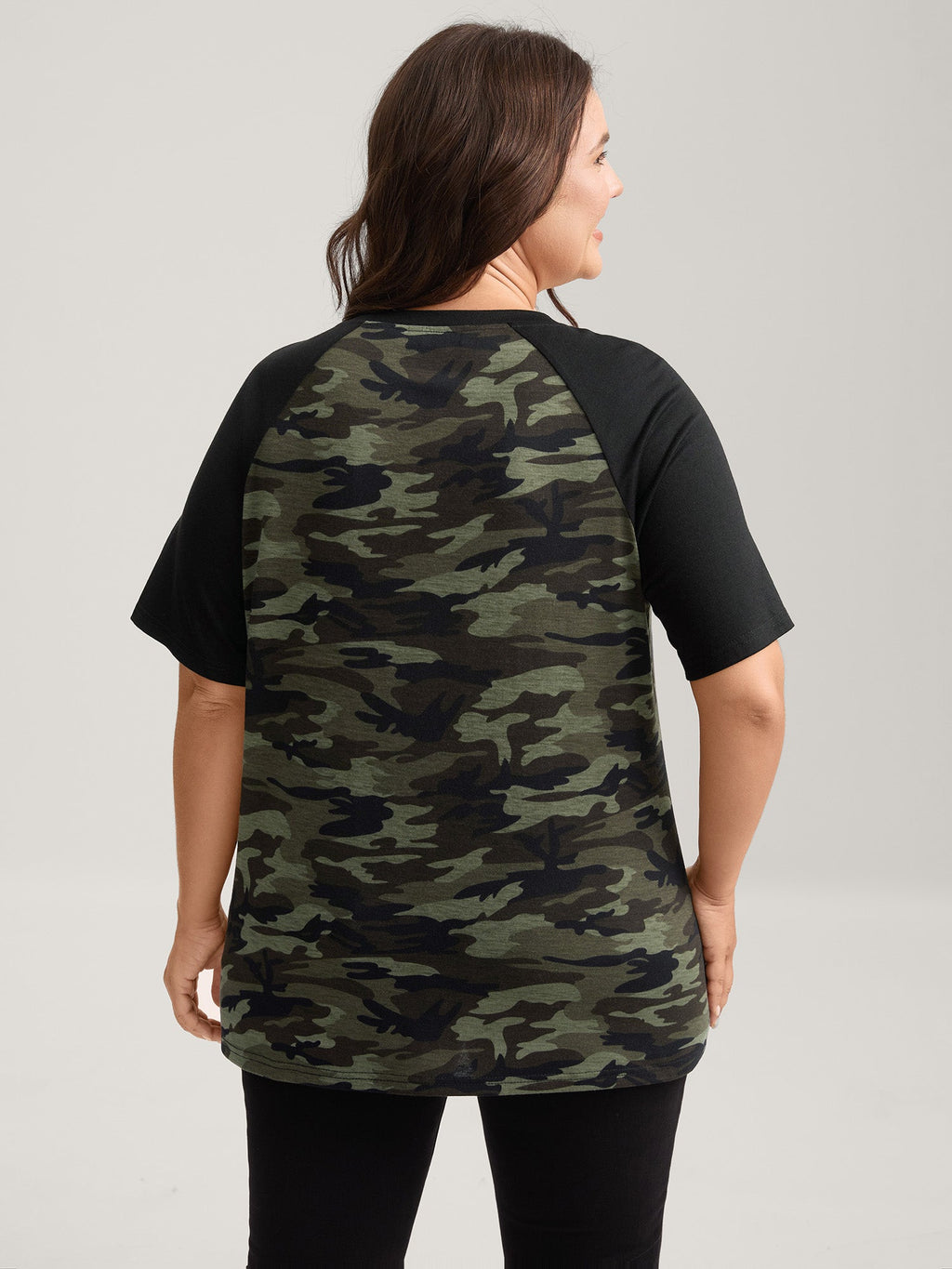 Camouflage Print Raglan Sleeve T-Shirt