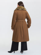 Detachable Fur Belted Cinched-Waist Coat