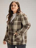 Plaid Patched Pocket Button Through Coat