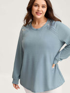 Waffle Spliced Floral Lace Sweatshirt