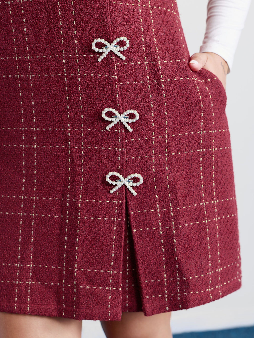 Tweed Metal Bows Knee-Length Dress