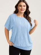 Eyelet Trim Stretchy Textured Plain Top