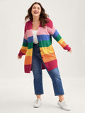 Colorblock Contrast Texture Button Cardigan