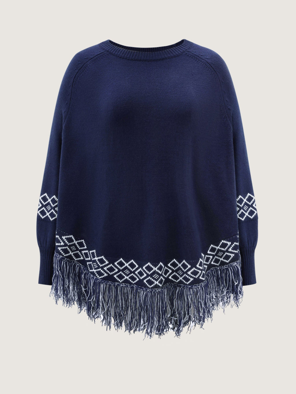Jacquard Geometric Pattern Fringe Pullover