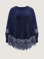 Jacquard Geometric Pattern Fringe Pullover