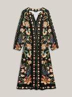 Floral Print Notched Collar Elastic Waist Dress