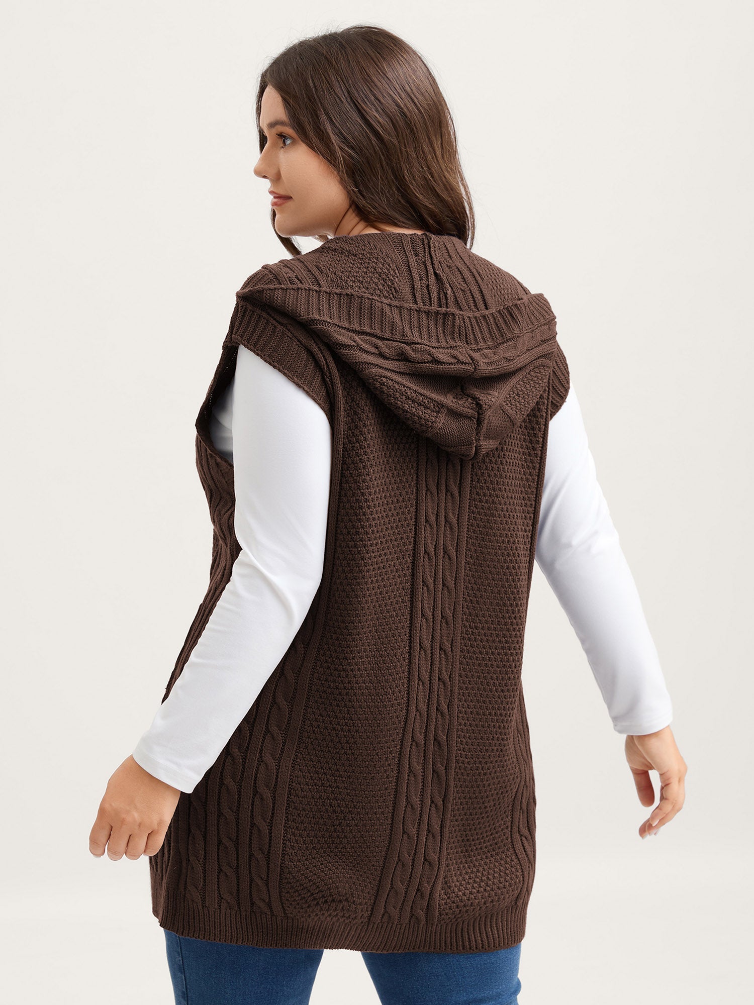 Twisted Hooded Sleeveless Knit Cardigan