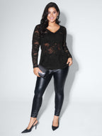 Sheer Lace Trim V-Neck Top