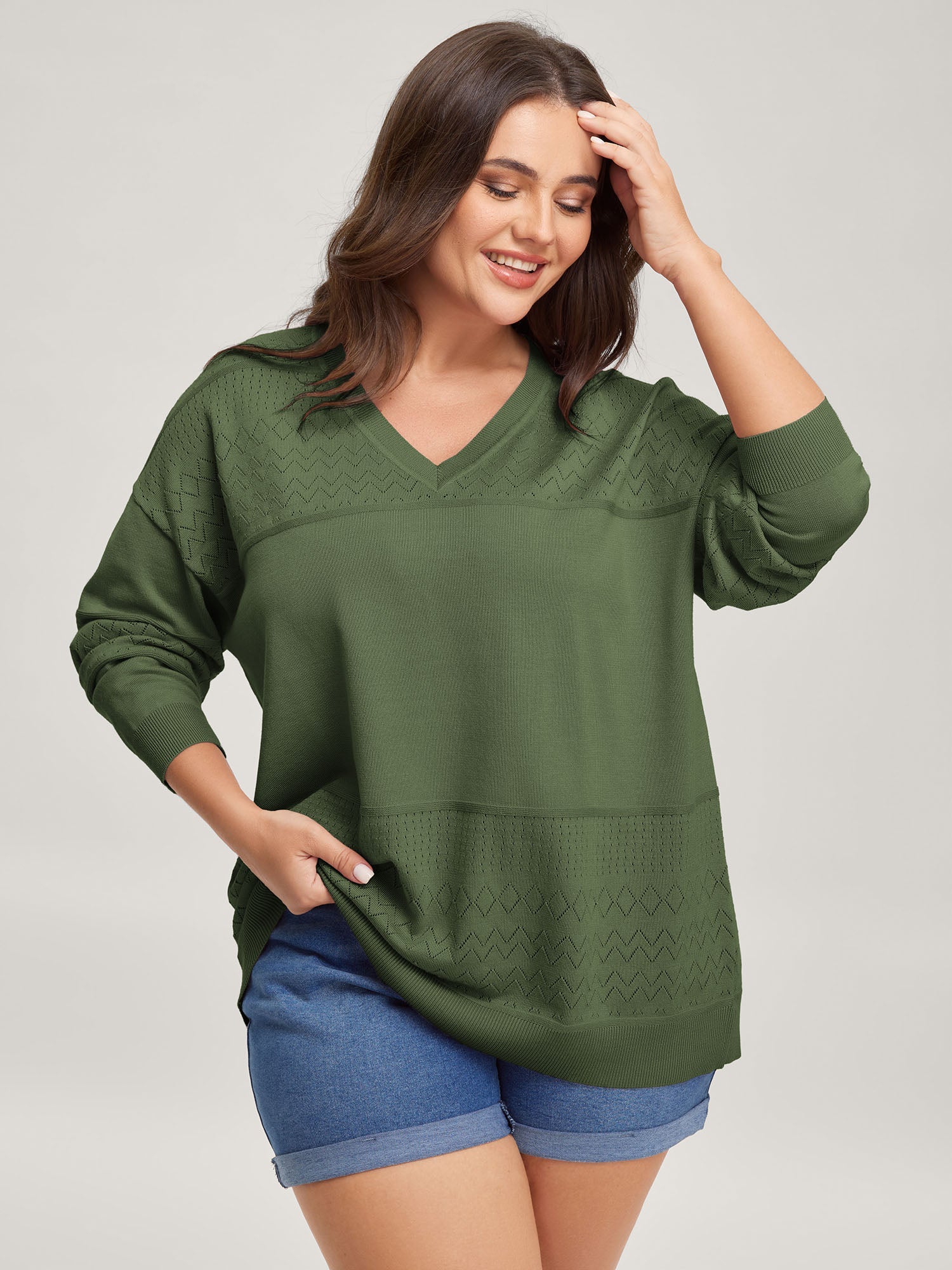 Supersoft Textured Eyelet Trim Pullover