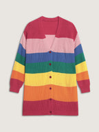 Colorblock Contrast Texture Button Cardigan