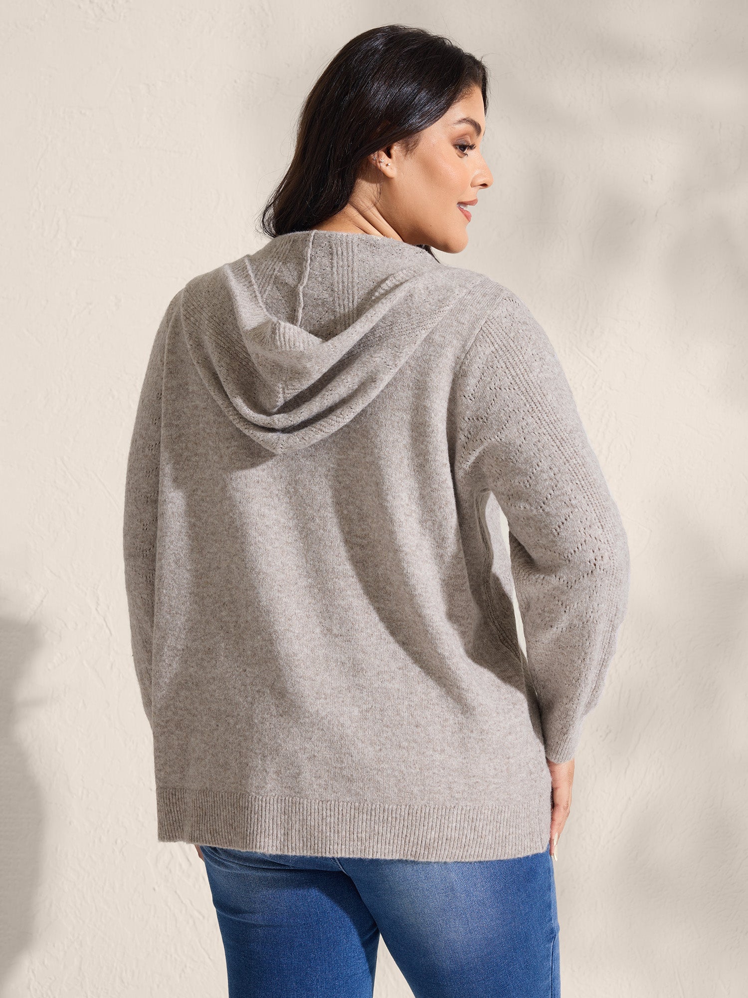 Hooded Zipper-Front Knit Cardigan