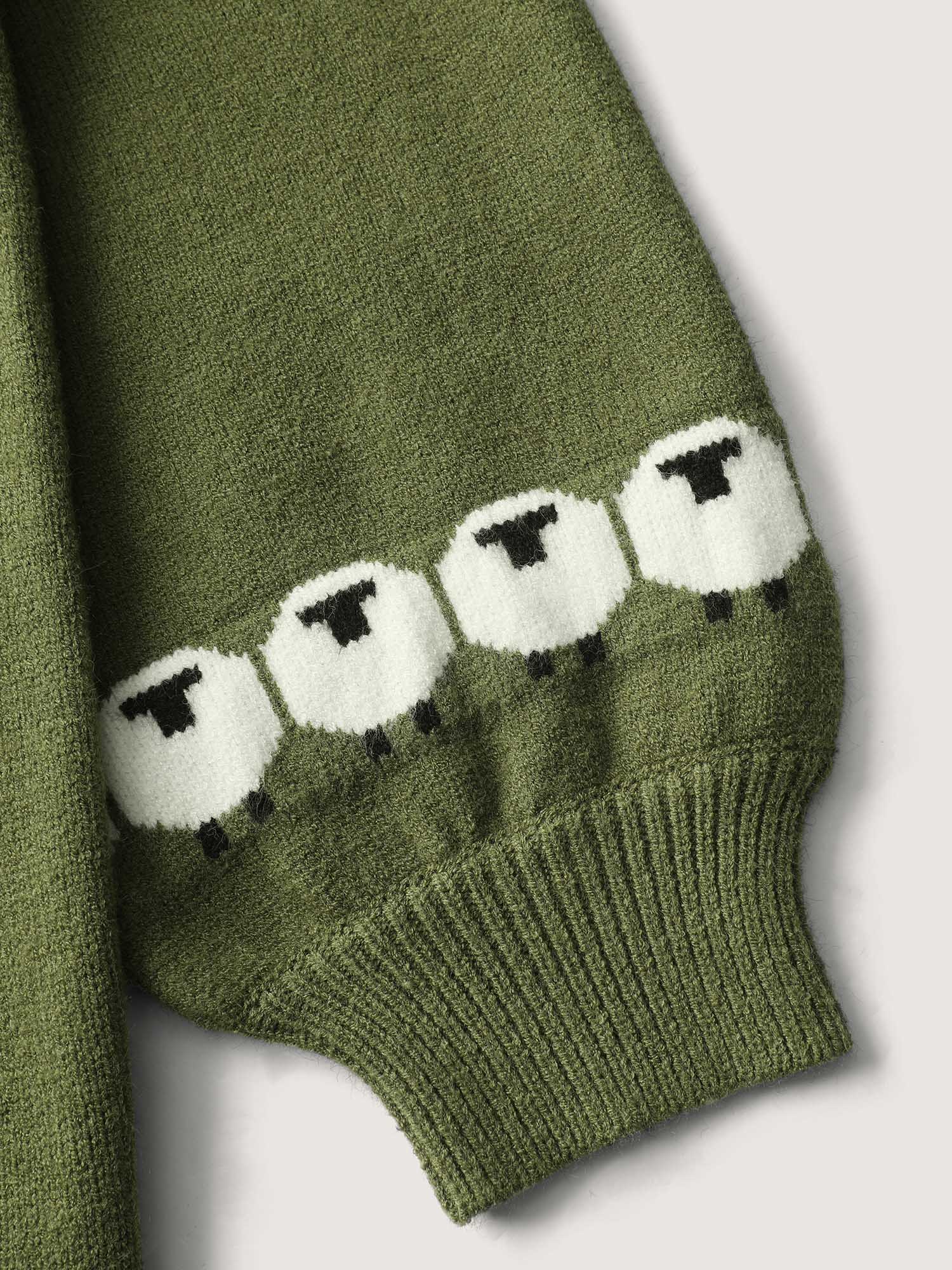 Sheep Pattern Balloon Sleeve Pullover