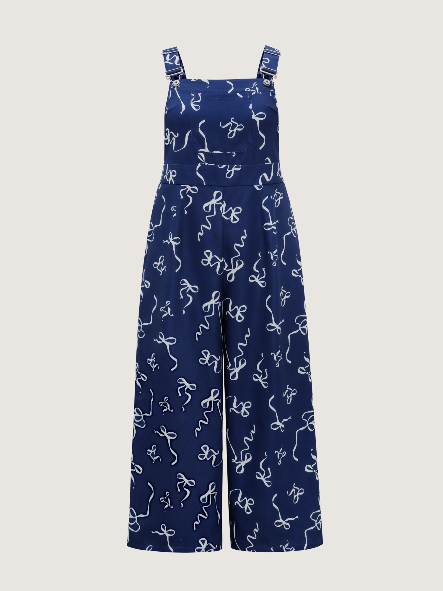 Bow-Tie Print Adjustable Overall Straps Jumpsuit