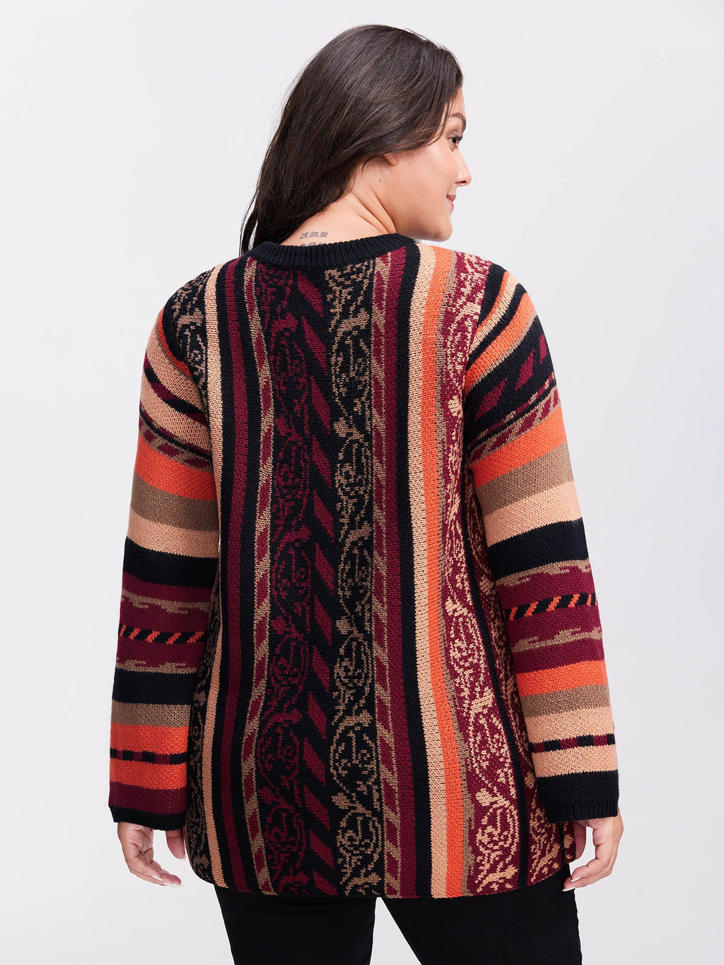 Boho Stripe Flared Sleeve Stretchy Pullover