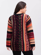 Boho Stripe Flared Sleeve Stretchy Pullover