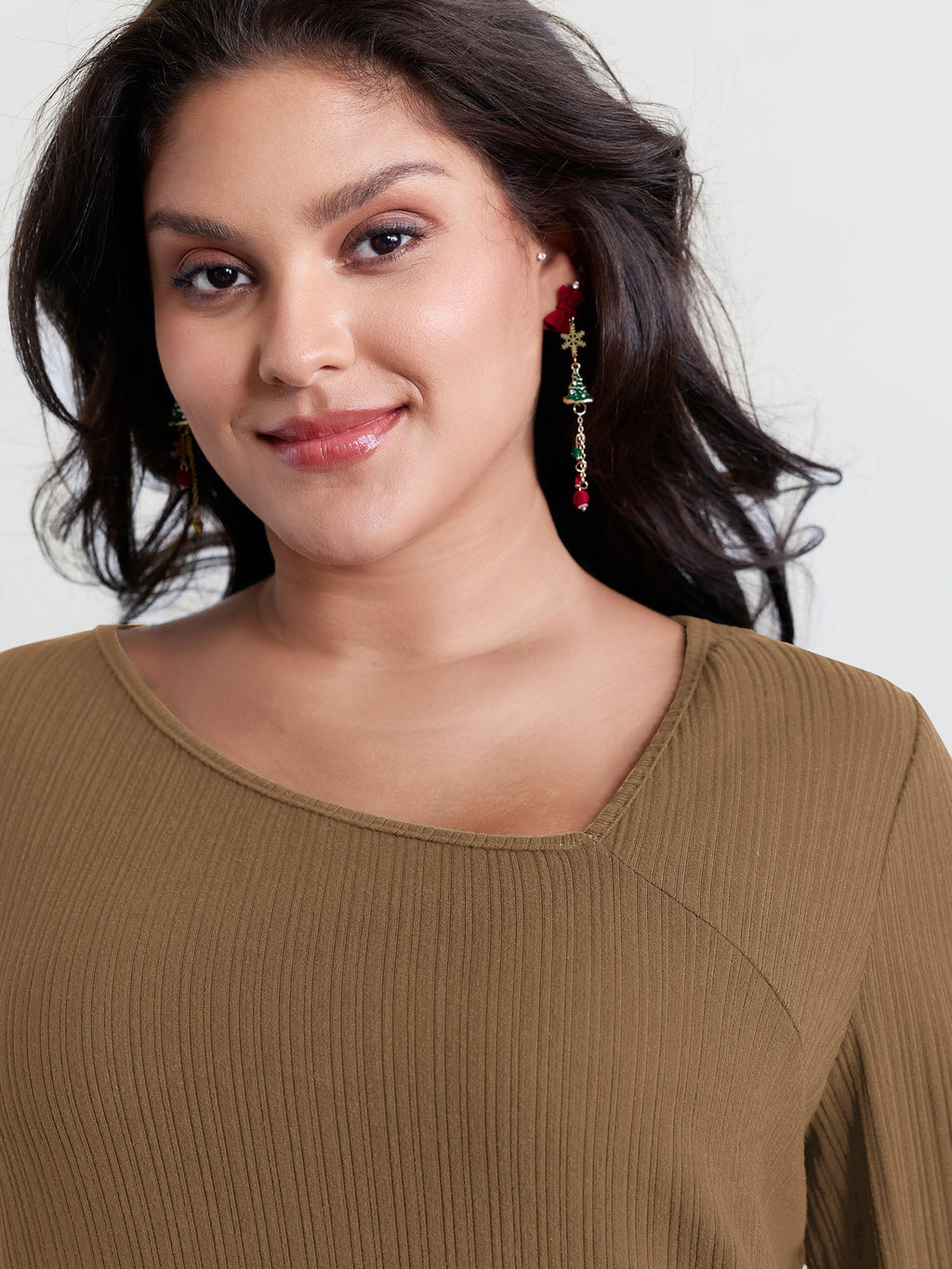 Super Stretchy Ribbed Asymmetrical Neck T-Shirt