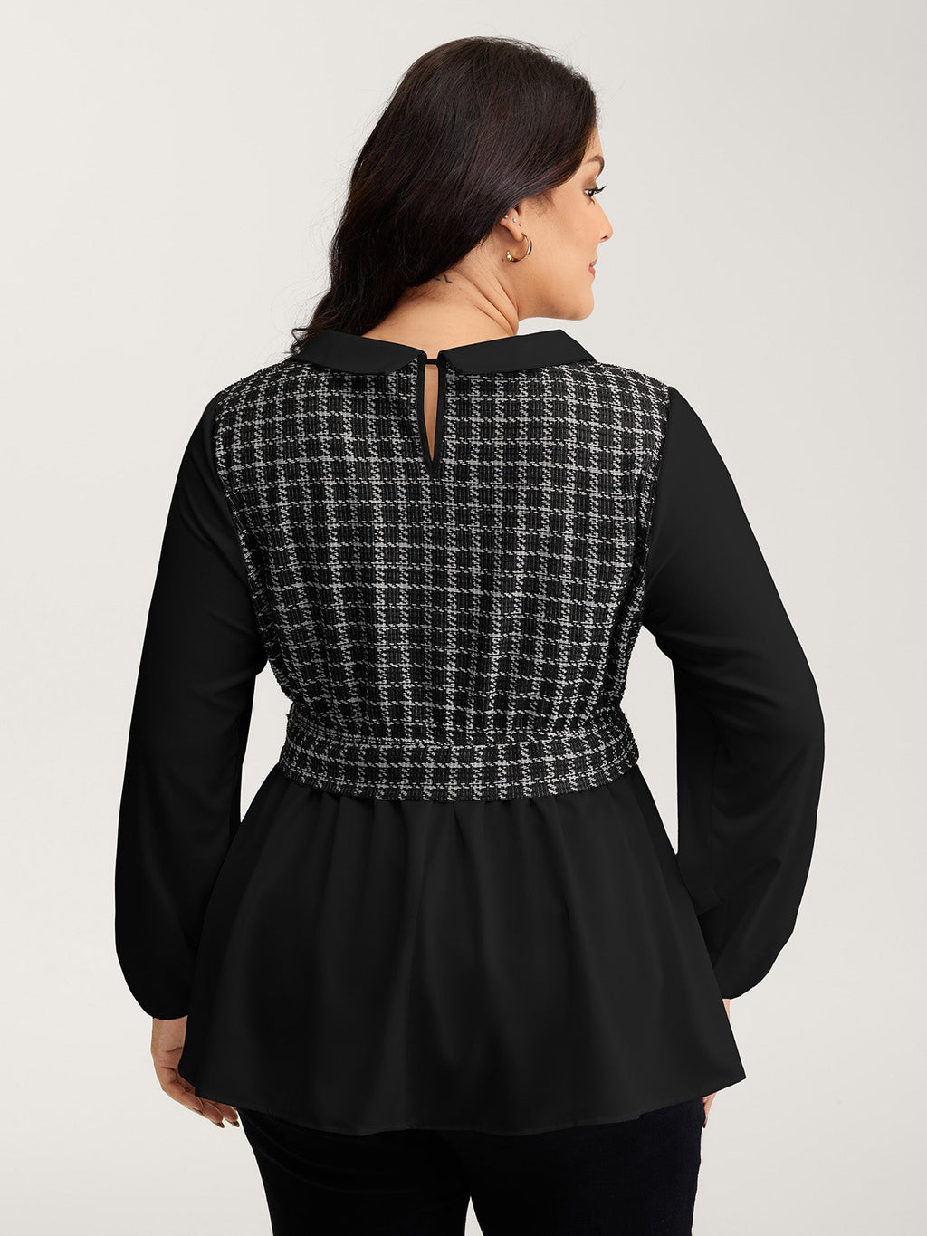 Houndstooth Pattern Color Contrast Blouse