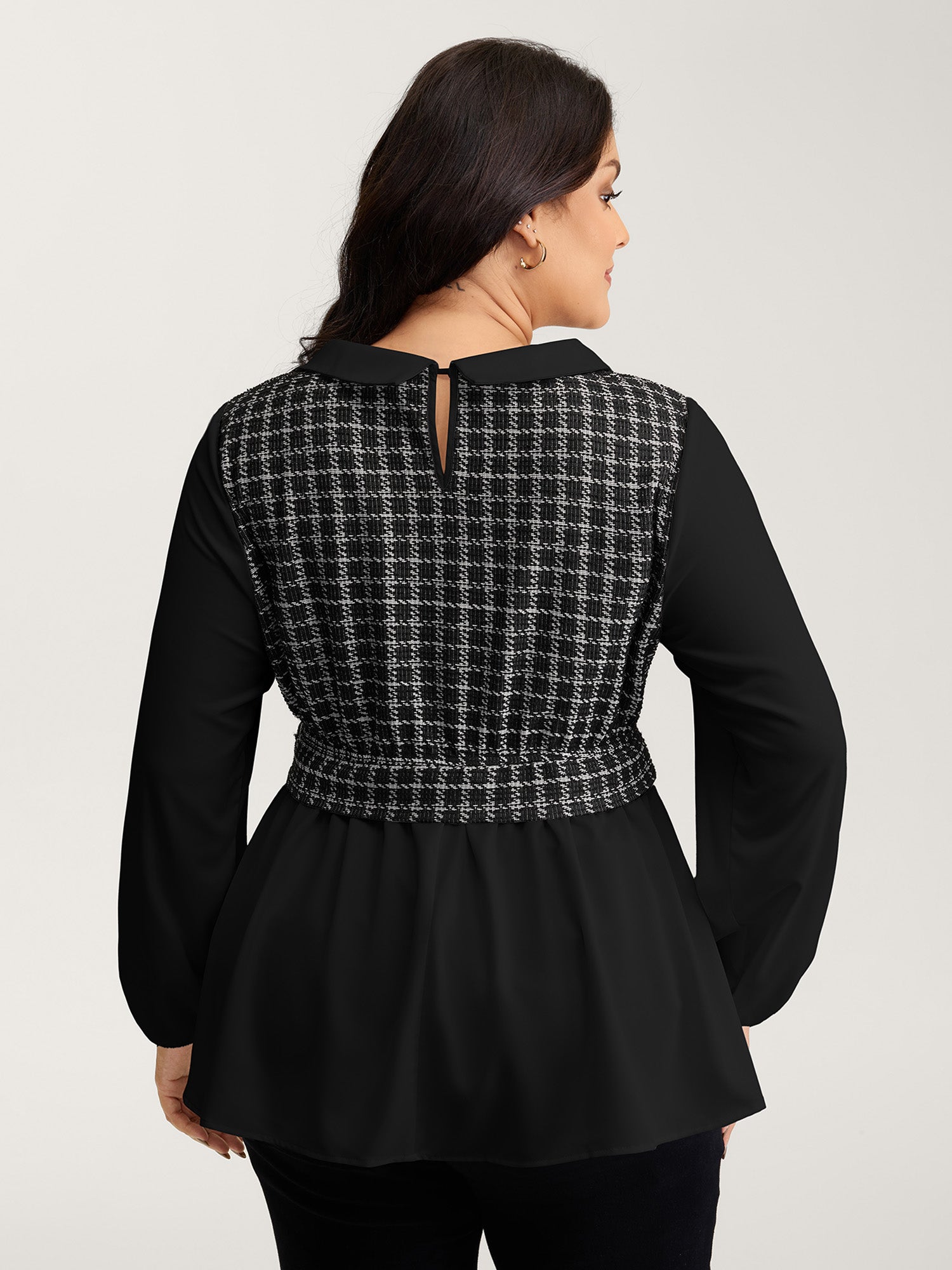 Houndstooth Pattern Color Contrast Blouse